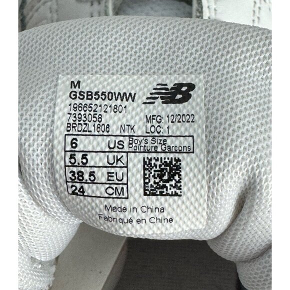 New Balance 550 GSB550WW White Leather Sneakers Casual Athletic Boys Size 6 - Picture 4 of 11